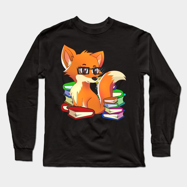 Funny Genius Anime Fox Book Lover Long Sleeve T-Shirt by TheBeardComic